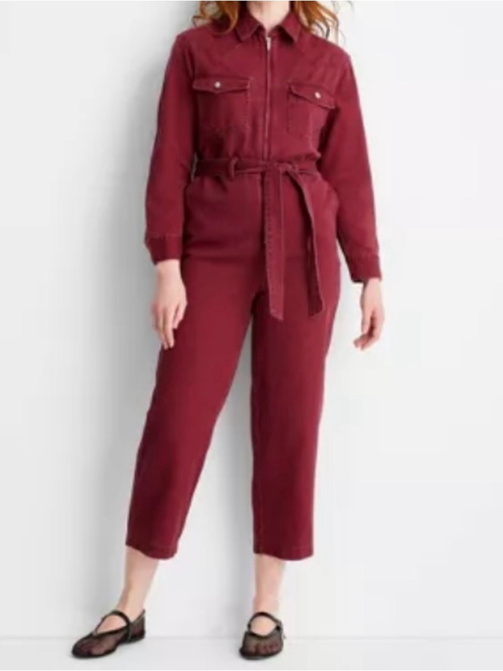 NWT Future Collective Burgundy Utility Jumpsuit with Tie Waist 2X